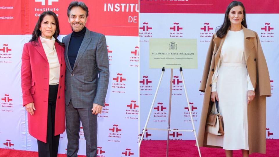 Latino actors Alessandra Rosaldo and Eugenio Derbez and (right) Her Royal Highness Dona Letizia Ortiz Rocasolano, the Queen of Spain, attend the inauguration of the Instituto Cervantes in Los Angeles. (JC Olivera for Instituto Cervantes)