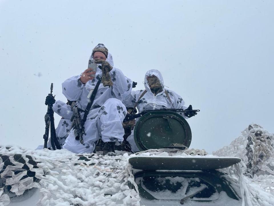 Soliders from the Ukrainian army’s 92nd Brigade, near the front line in Luhansk (Kim Sengupta/The Independent)