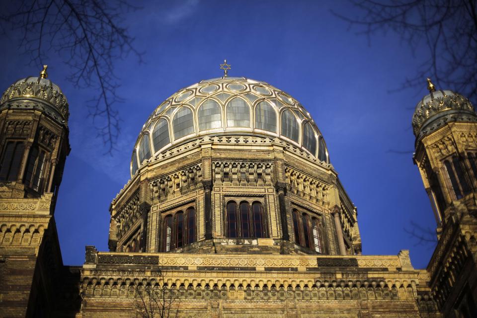 This Jan. 7, 2014 photo shows the Neue Synagoge (New Synagogue) in Berlin. The 10,000-member Jewish Community of Berlin, which experienced a stirring post-Holocaust rebirth, is in danger of falling apart - riven by cultural rivalries, its finances under official scrutiny. At the center of the storm is Gideon Joffe, who was elected nearly two years ago as community president. (AP Photo/Markus Schreiber)