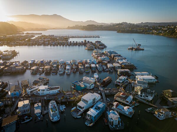 The docks that populate the harbor feature floating homes that have served as a kind of artistic community for decades. "Each floating home is a unicorn, an expression of its owner's personality,