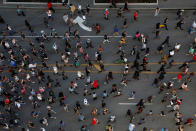 <p>People march downtown after the not guilty verdict was announced in the murder trial of Jason Stockley, a former St. Louis police officer, charged with the 2011 shooting of Anthony Lamar Smith, in St. Louis, Mo., Sept. 15, 2017. (Photo: Whitney Curtis/Reuters) </p>