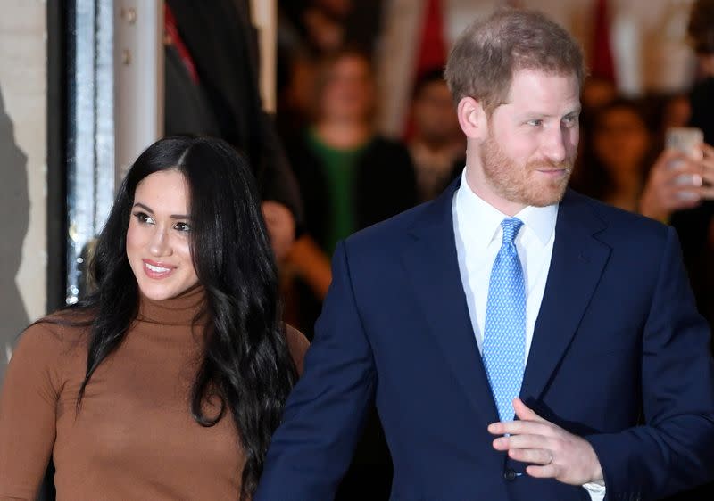 FILE PHOTO: Britain's Prince Harry and his wife Meghan, Duchess of Sussex, leave Canada House in London