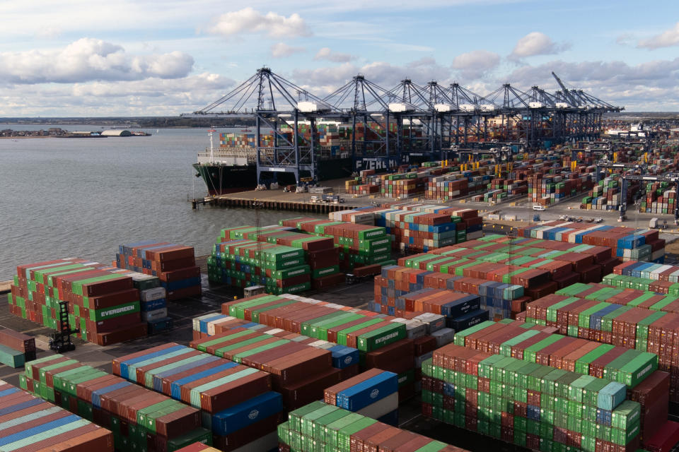 Thousands of shipping containers at the Port of Felixstowe in Suffolk. Picture date: Saturday October 30, 2021.