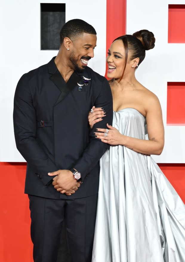 LONDON, ENGLAND - FEBRUARY 15: Michael B. Jordan and Tessa Thompson attend the "Creed III" European Premiere at Cineworld Leicester Square on <a href="https://parade.com/living/february-holidays-observances" rel="nofollow noopener" target="_blank" data-ylk="slk:February;elm:context_link;itc:0;sec:content-canvas" class="link ">February</a> 15, 2023 in London, England. (Photo by Karwai Tang/WireImage)<p><a href="https://www.gettyimages.com/detail/1466512274" rel="nofollow noopener" target="_blank" data-ylk="slk:Karwai Tang/Getty Images;elm:context_link;itc:0;sec:content-canvas" class="link ">Karwai Tang/Getty Images</a></p>