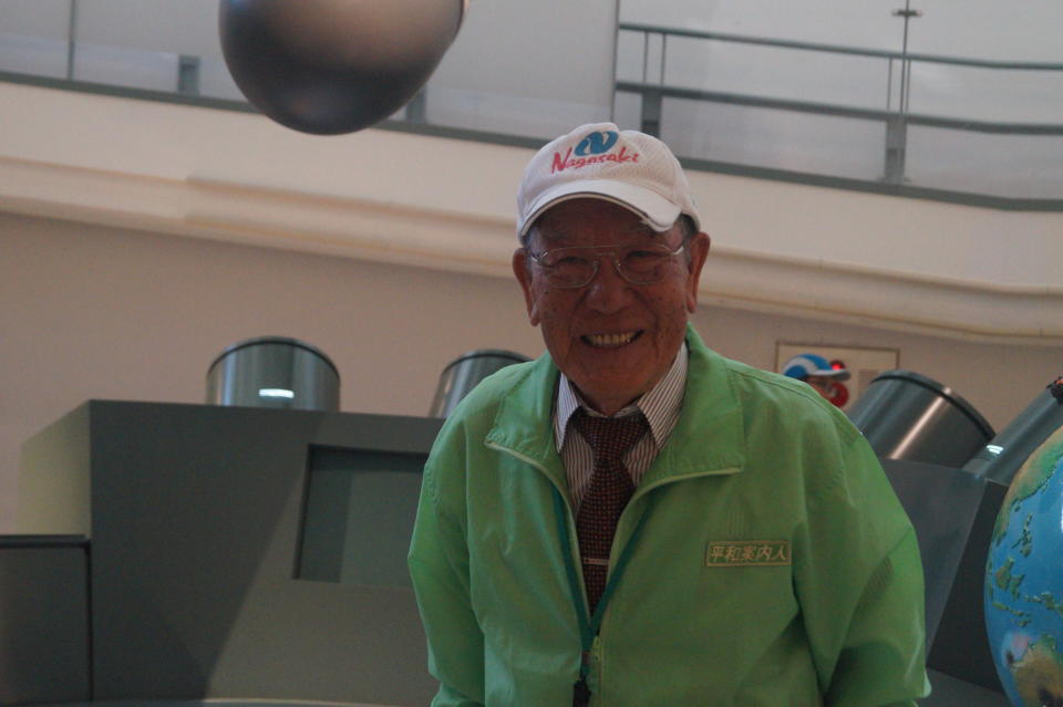 <p>Takashi Kado, 82, survived the atomic bombing of Nagasaki on Aug. 9, 1945. Now he works as a Nagasaki Peace Guide at the Nagasaki Atomic Bomb Museum. (Photo: Michael Walsh/Yahoo News) </p>