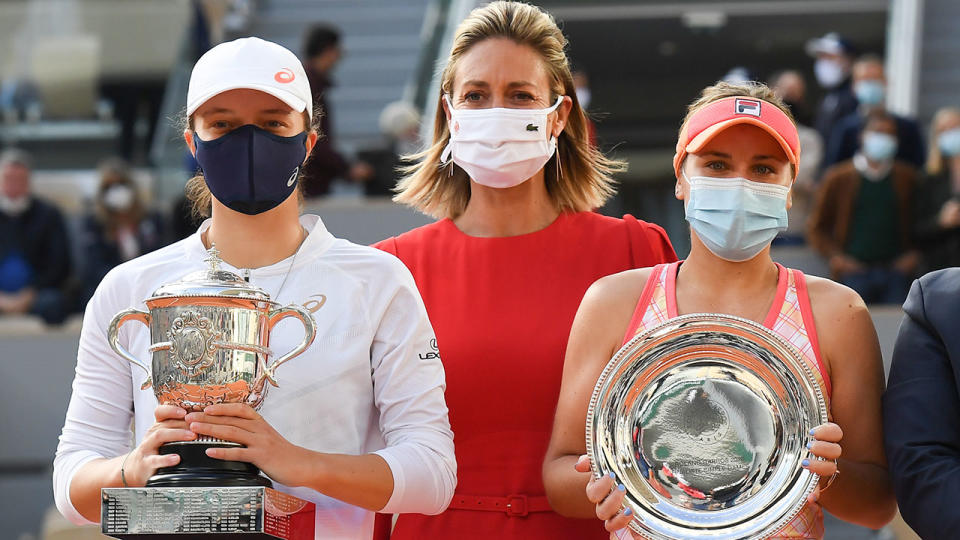 Iga Swiatek and Sofia Kenin, pictured here after the French Open final.