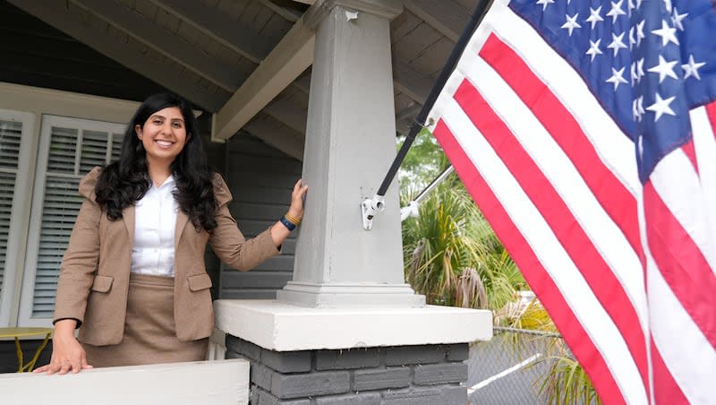 Florida state Rep. Anna Eskamani poses in front of her office Wednesday, March 27, 2024, in Orlando, Fla. For the first time in 27 years, the U.S. government is announcing changes to how it categorizes people by race and ethnicity. "It feels good to be seen," said Eskamani, whose parents are from Iran.