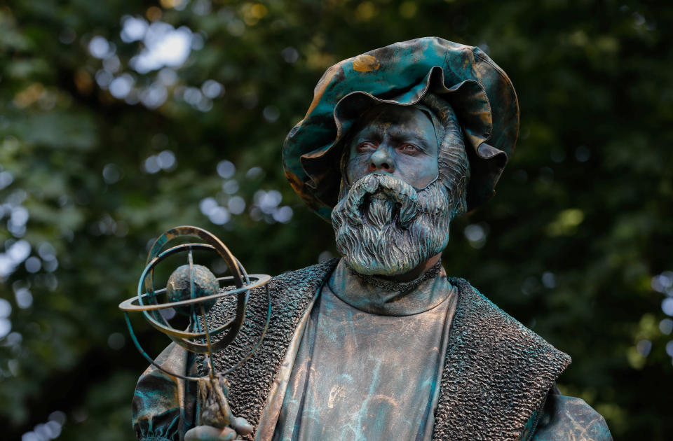 <p>An artist called “L’Amazone” takes part in the festival “Statues en Marche” in Marche-en-Famenne, Belgium, July 22, 2018.(Photo: Yves Herman/Reuters) </p>