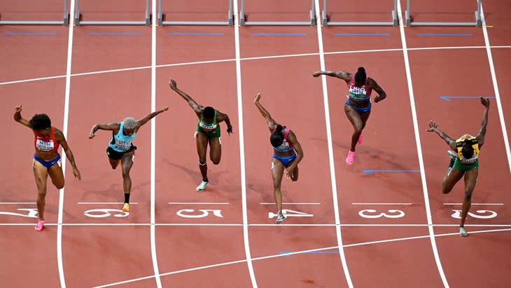 <span class="article__caption">BUDAPEST, HUNGARY – AUGUST 24: Danielle Williams of Team Jamaica (R) wins the Women’s 100m Hurdles Final during day six of the World Athletics Championships Budapest 2023 at National Athletics Centre on August 24, 2023 in Budapest, Hungary. </span> (Photo: Matthias Hangst/Getty Images)