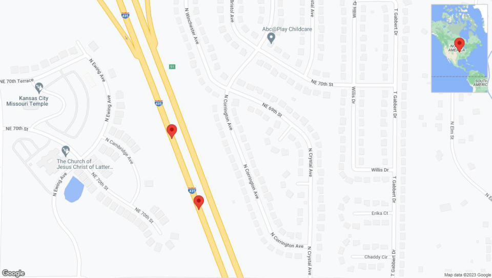 A detailed map that shows the affected road due to 'Broken down vehicle on southbound I-435 in Kansas City' on December 15th at 4:45 p.m.