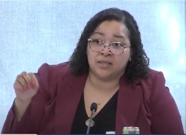 Brooke Burns, chief counsel for the Juvenile Department of the Ohio Public Defender's office, was elected Wednesday as the new chair of the Columbus Civilian Police Review Board. She is pictured in a screenshot from video of the board's Wednesday meeting.