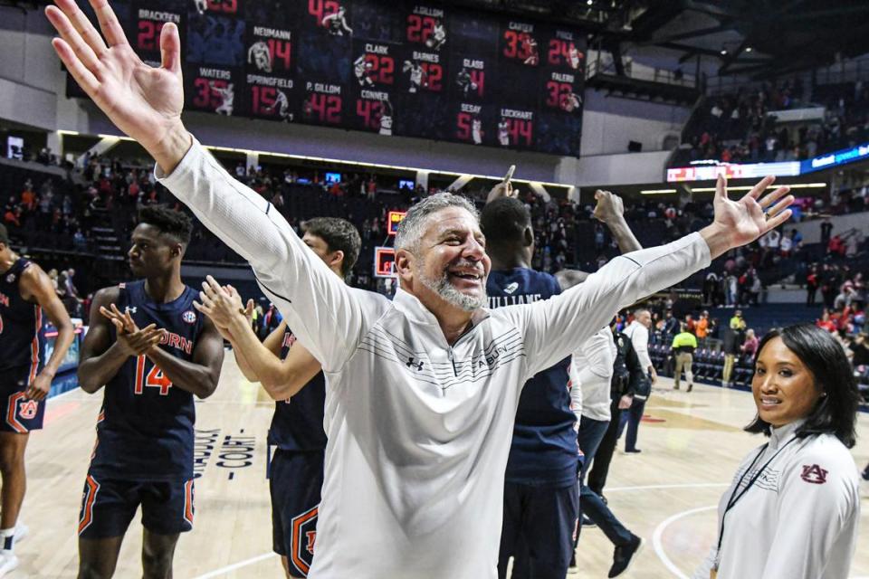 Bruce Pearl celebrates a win over Mississippi this month. The Auburn head coach talked Thursday about how much is at stake when his second-ranked Tigers host No. 12 Kentucky on Saturday.