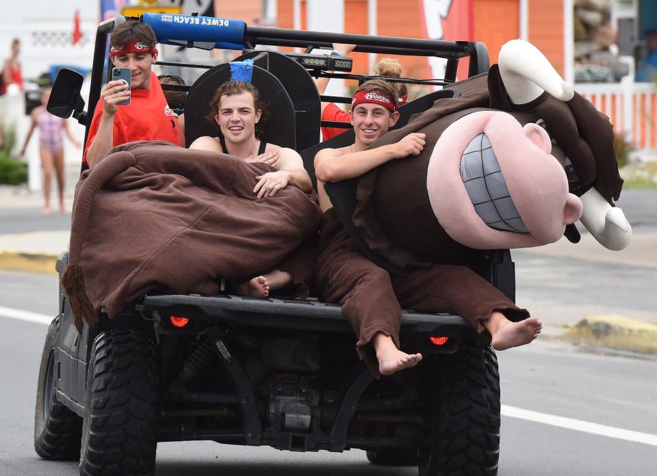 After a year off due to COVID-19, The Starboard’s Running of the Bull was back with a huge crowd in Dewey Beach on Saturday, Aug. 21, 2021. Sam Calagione, a founder of Dogfish Head Brewery, was the guest matador for the bullfight after a day of music by local favorite Kristin and the Noise. Starboard owner Steve “Monty” Montgomery was happy to see the crowd back after canceling last year’s event due to restrictions.