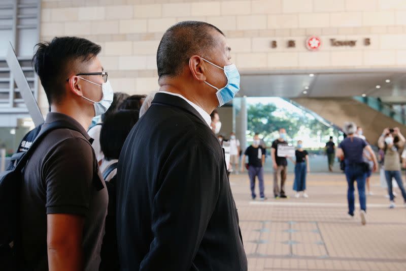 Pro-democracy media tycoon Jimmy Lai arrives at the West Kowloon Courts, in Hong Kong
