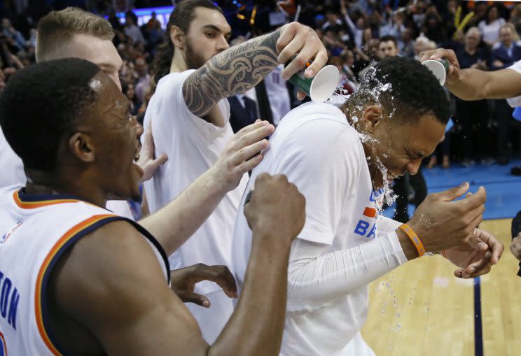 Showers always bring the Oklahoma City Thunder closer together. (AP)