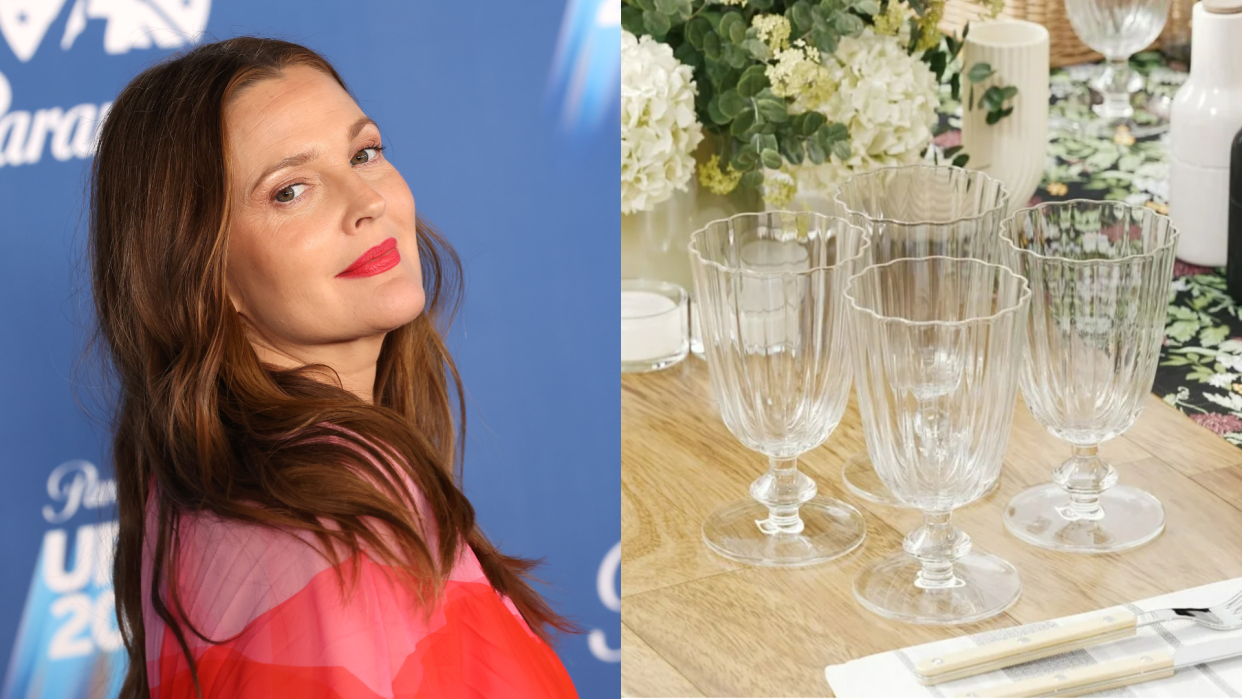 Drew Barrymore and scalloped glassware