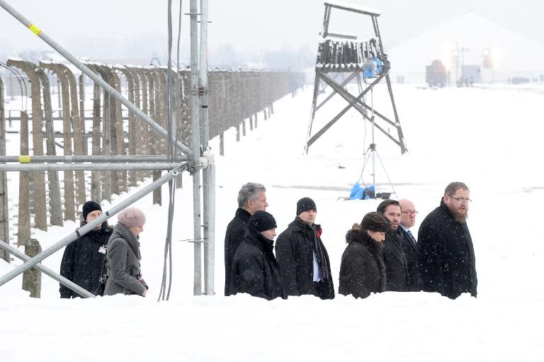 Dignitaries tour Auschwitz-Birkenau during ceremonies to mark the 70th anniversary of the liberation of the Nazi death camp