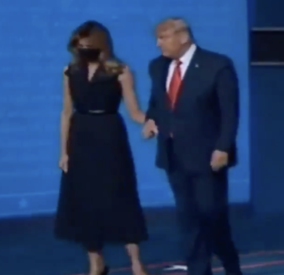 Photo shows Melania and Donald leaving the stage after the debate.