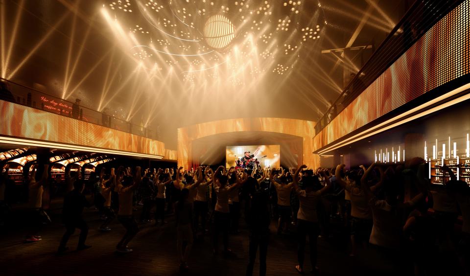 Early rendering of a 1,500-person concert hall inside a planned Luke Combs-themed honky-tonk and music venue in downtown Nashville, Tennessee.