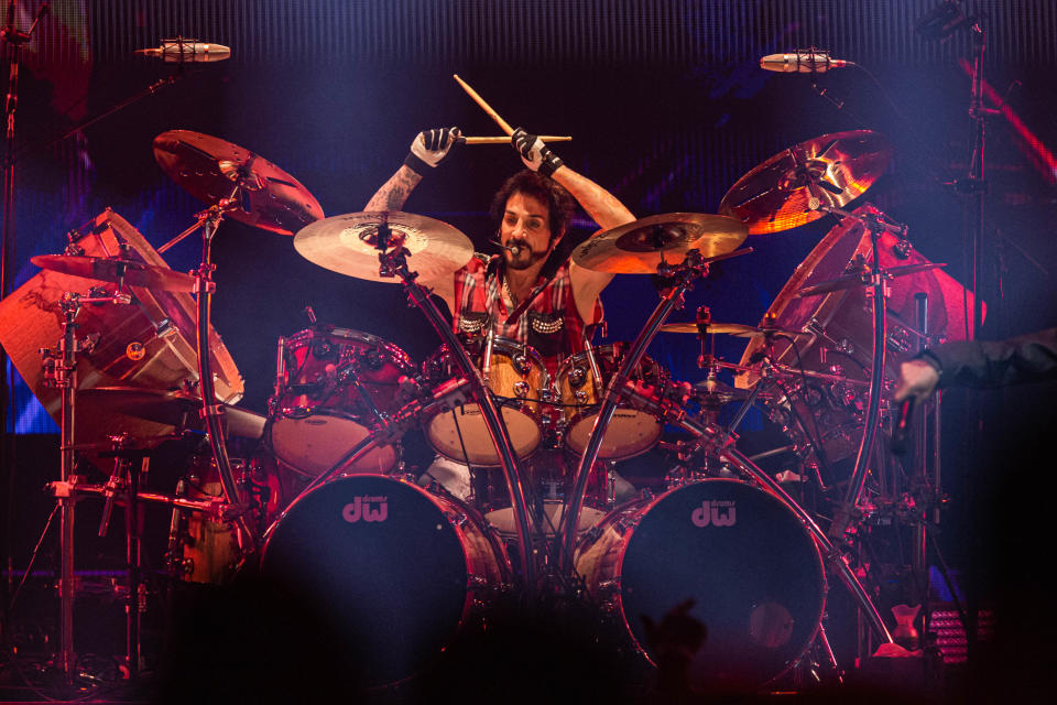 Deen Castronovo performs with Journey at the Paycom Center on Thursday.