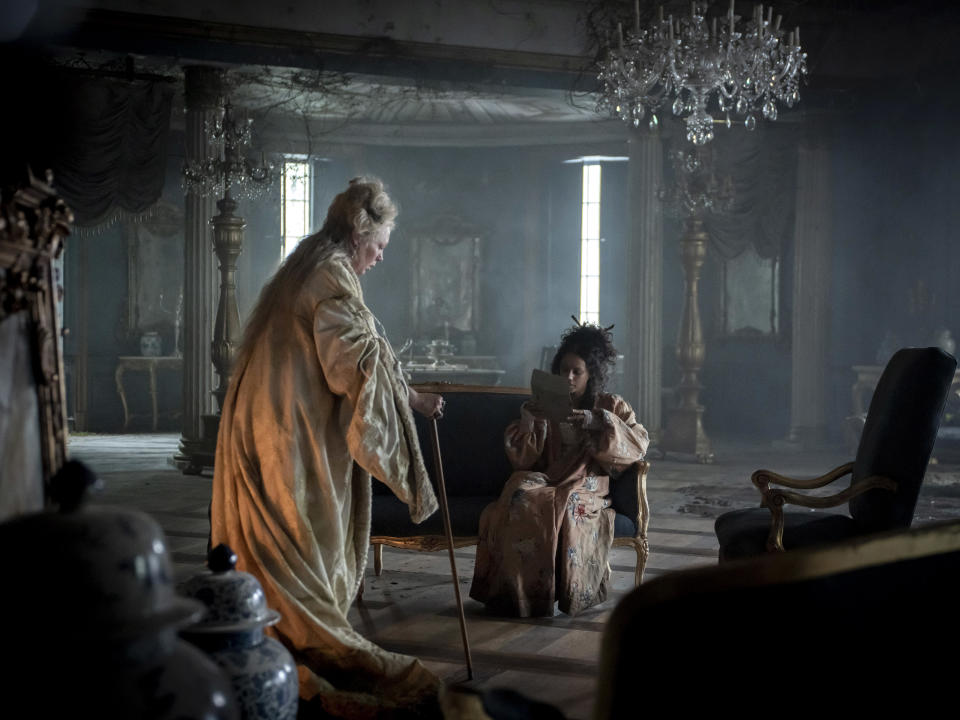 Miss Havisham (Olivia Colman); Estella (Shalom Brune-Franklin) in Great Expectations. (FX/BBC) 