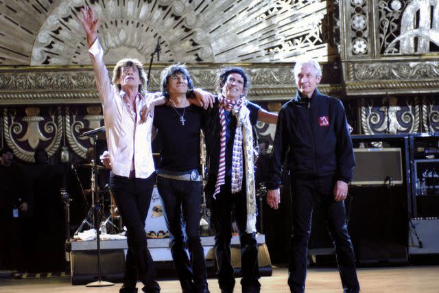 <p>Paramount Classics/Courtesy Everett </p> Mick Jagger, Ron Wood, Keith Richards, and Charlie Watts in 'Shine a Light'