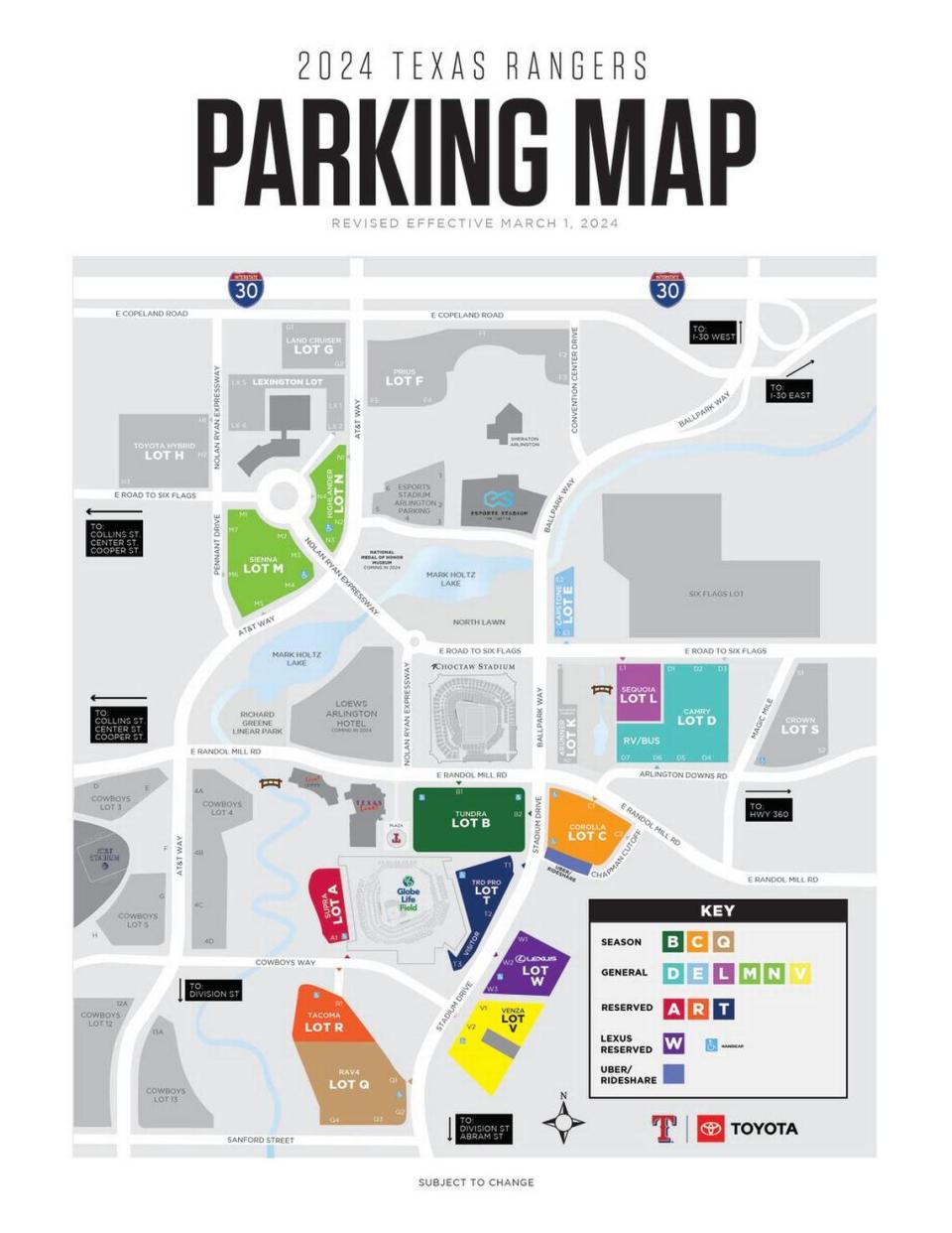 Texas Rangers fans have several parking lots to choose from near Globe Life Field.