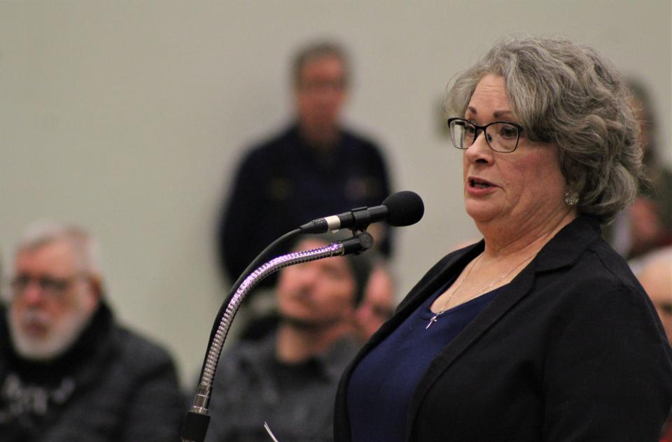 Cascade County Clerk and Recorder Sandra Merchant addresses the Cascade County Commission during Tuesday's meeting