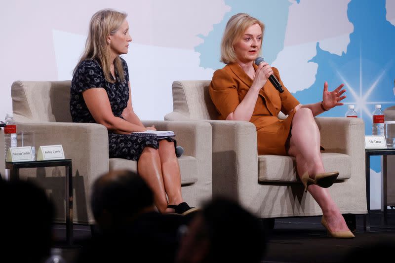 Former British Prime Minister Liz Truss speaks at an event in Taipei