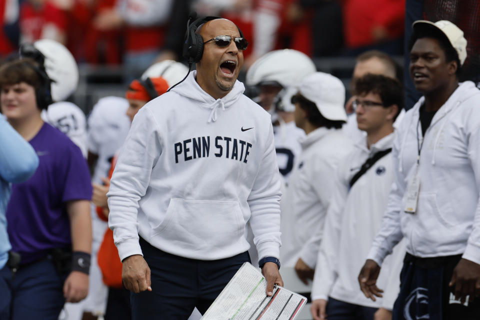 Penn State head coach James Franklin endured another ugly loss to Ohio State on Saturday, continuing a trend of the team losing to elite opponents. (AP Photo/Jay LaPrete)