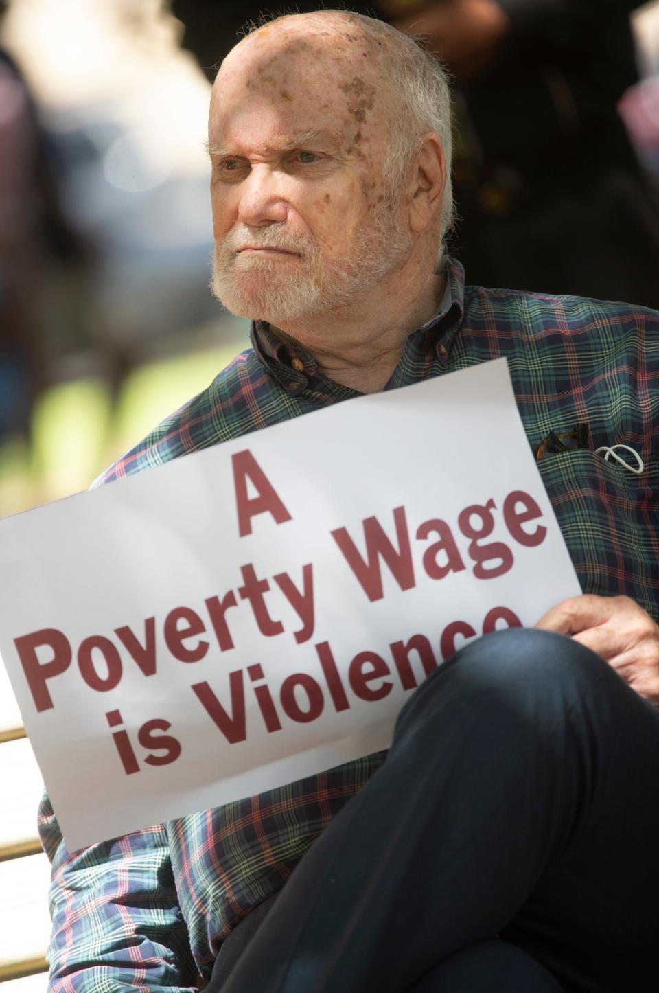 Charles Hooker, of Jackson, Miss., listens to speakers during the Poor People's Campaign: A National Call for Moral Revival rally in Jackson, Miss., in 2021.
