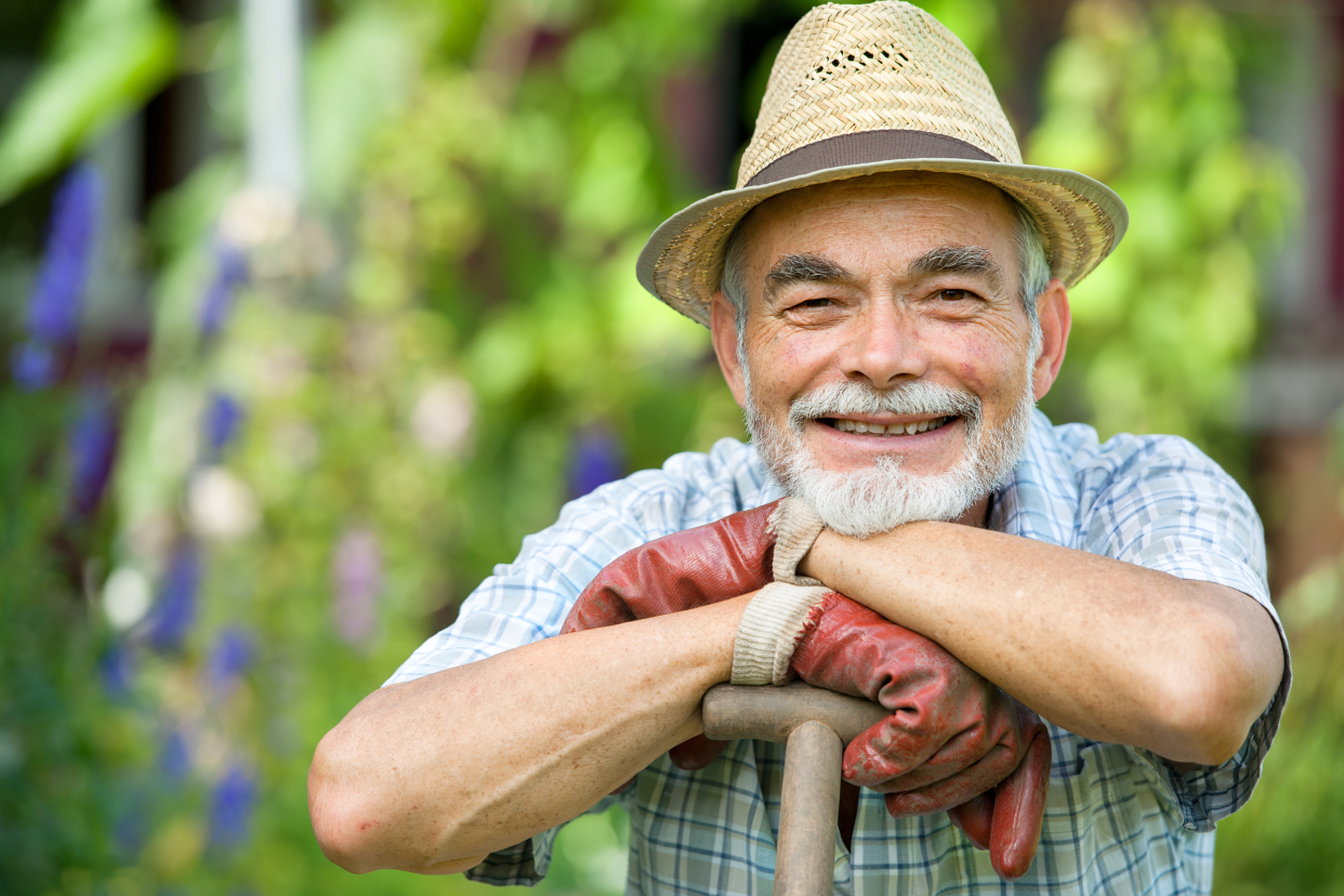 Happy senior man gardener