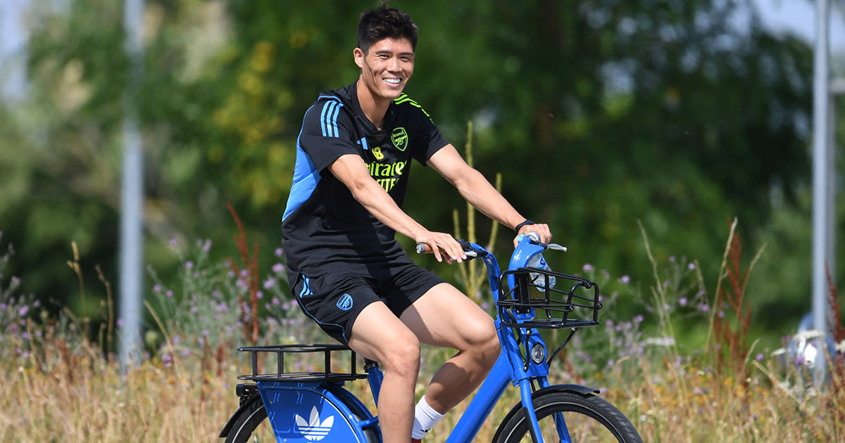  Arsenal star Takeihro Tomiyasu before a training session on July 11, 2023 in Herzogenaurach, Germany. 