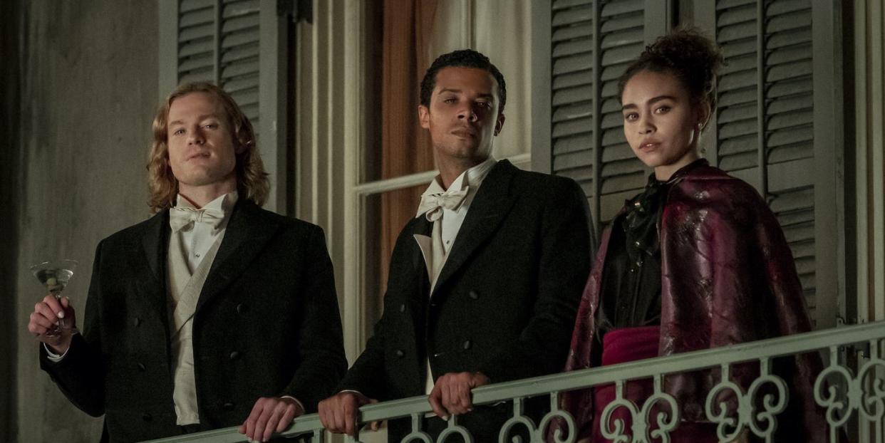 sam reid as lestat de lioncourt, jacob anderson as louis de point du lac and bailey bass as claudia    interview with the vampire  season 1, episode 7   photo credit alfonso brescianiamc