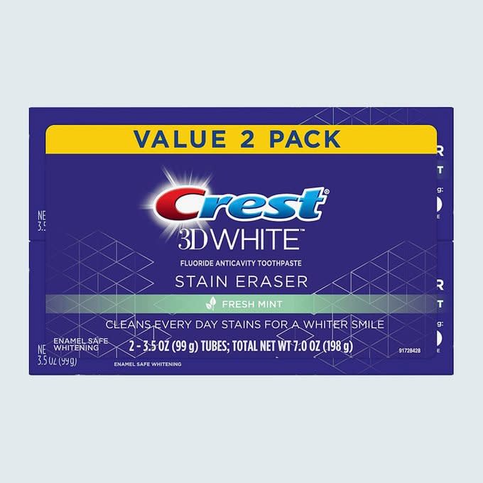 <a href="https://www.amazon.com/Crest-White-Eraser-Whitening-Toothpaste/dp/B07RD76M8V/ref=sr_1_8?dchild=1&keywords=crest+toothpaste&qid=1616764298&sr=8-8" rel="nofollow noopener" target="_blank" data-ylk="slk:Crest;elm:context_link;itc:0;sec:content-canvas" class="link rapid-noclick-resp">Crest</a><span class="site_url"><a href="https://www.amazon.com/Crest-White-Eraser-Whitening-Toothpaste/dp/B07RD76M8V/ref=sr_1_8?dchild=1&keywords=crest+toothpaste&qid=1616764298&sr=8-8" rel="nofollow noopener" target="_blank" data-ylk="slk:amazon.com;elm:context_link;itc:0;sec:content-canvas" class="link rapid-noclick-resp">amazon.com</a></span><span class="product_price">$11.96</span>