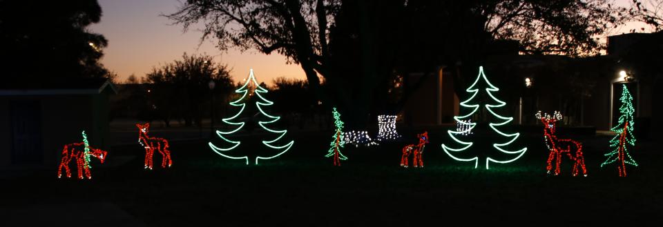 The first decorations for the annual Christmas on the Pecos event are put on display outside the Pecos River Village Conference Center in Carlsbad, NM on Nov. 14, 2020.