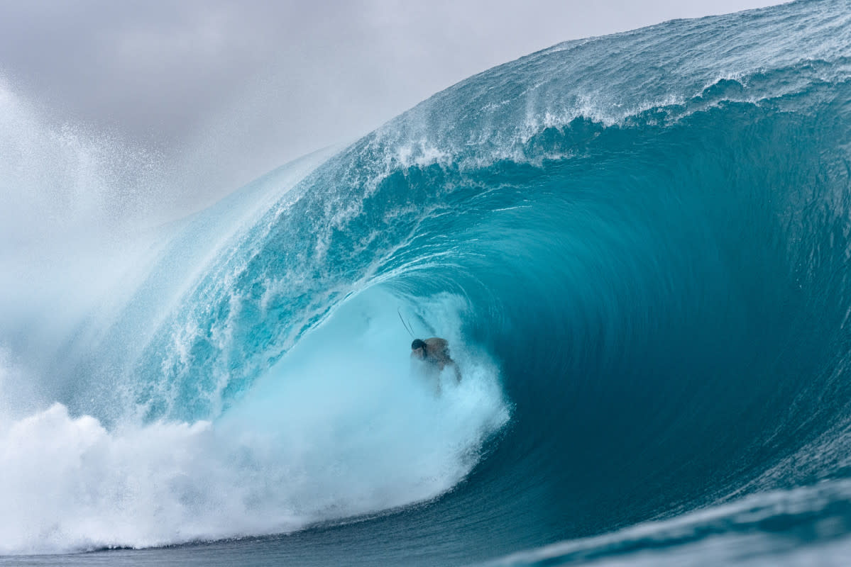 Mikey Wright was definitely one of the standout visiting surfers to Teahupo’o for the big swell. He picked some really dramatic waves and made nearly all of them except for this wave that destroyed him on the west bowl.<p>Photo: Ryan "Chachi" Craig</p>