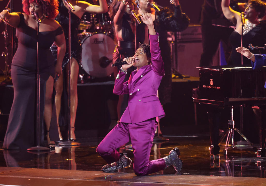 Jon Batiste performs onstage at the 66th Annual GRAMMY Awards held at Crypto.com Arena on February 4, 2024 in Los Angeles, California. (Photo by Christopher Polk/Billboard via Getty Images)