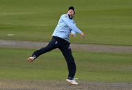 England's captain Eoin Morgan celebrates after taking a catch to dismiss Australia's Marcus Stoinis during the third ODI cricket match between England and Australia, at Old Trafford in Manchester, England, Wednesday, Sept. 16, 2020. (Shaun Botterill/Pool via AP)