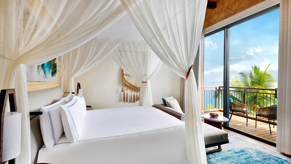 Mango House’s rooms are full of ocean-blue hues and airy linens.