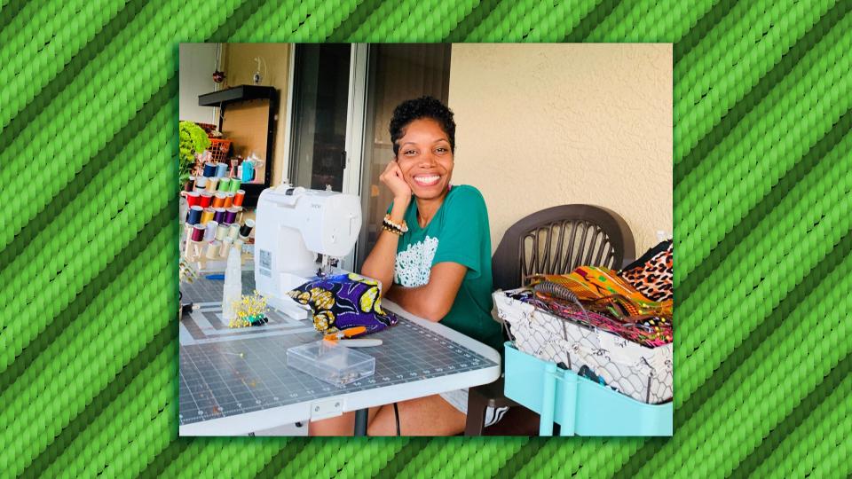 Rickeysha Godfrey working at home in Sebring, Florida, photographed by her 6-year-old daughter. (Illustration: HuffPost; Photo: Courtesy Rickeysha Godfrey)