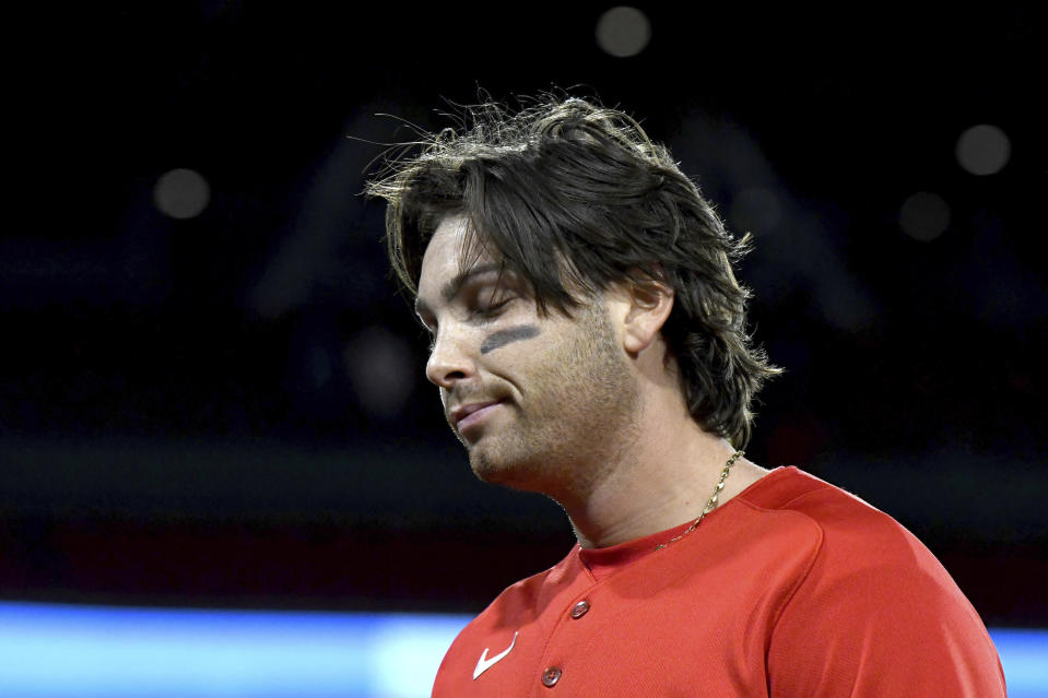 Boston Red Sox's Triston Casas walks to the dugout after the team's loss to the Minnesota Twins in a baseball game at Fenway Park, Wednesday, April 19, 2023, in Boston. (AP Photo/Mark Stockwell)