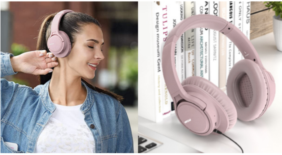 Den Bluetooth-Kopfhörer kann mit zwei Bluetooth-Geräten gleichzeitig koppeln. In rosa kostet er bei Amazon 28,99 €. (Bild: Amazon)