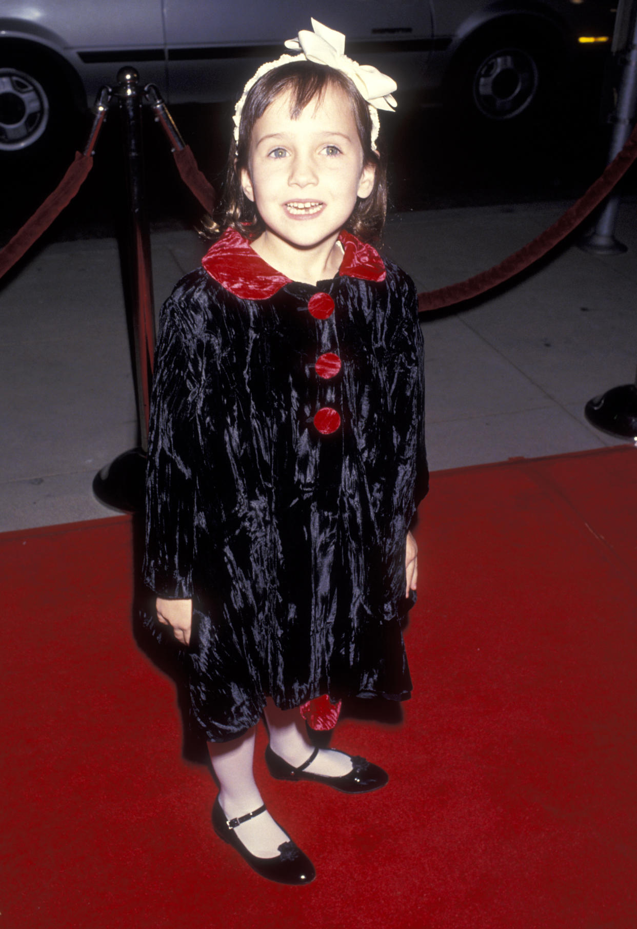 Actress Mara Wilson attends the 'Mrs. Doubtfire' Beverly Hills Premiere on November 22, 1993 at Academy Theatre in Beverly Hills, California. (Photo by Ron Galella, Ltd./Ron Galella Collection via Getty Images)