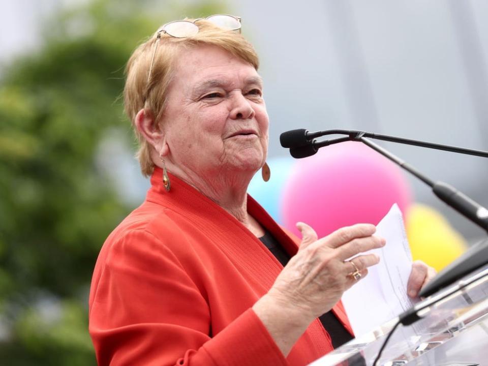 Sheila Kuehl speaks at the opening of the Anita May Rosenstein Campus LGBT Center in Los Angeles on April 7, 2019.