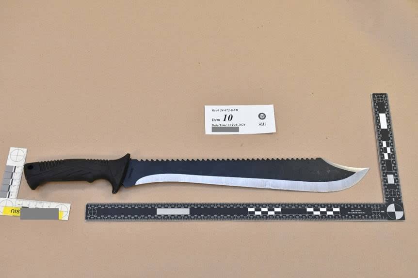 The SIU says investigators found this machete belonging to Nicholas Nembhard, lodged into the bumper of a WRPS cruiser at the scene of the police shooting.