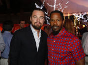 CANCUN - APRIL 14: (EXCLUSIVE COVERAGE) In this handout image provided by Sony, actors Leonardo DiCaprio and Jamie Foxx attend the "Django Unchained" party at Summer of Sony 4 Spring Edition held at the Ritz Carlton Hotel on April 14, 2012 in Cancun, Mexico. (Photo by Matt Dames/Sony via Getty Images)