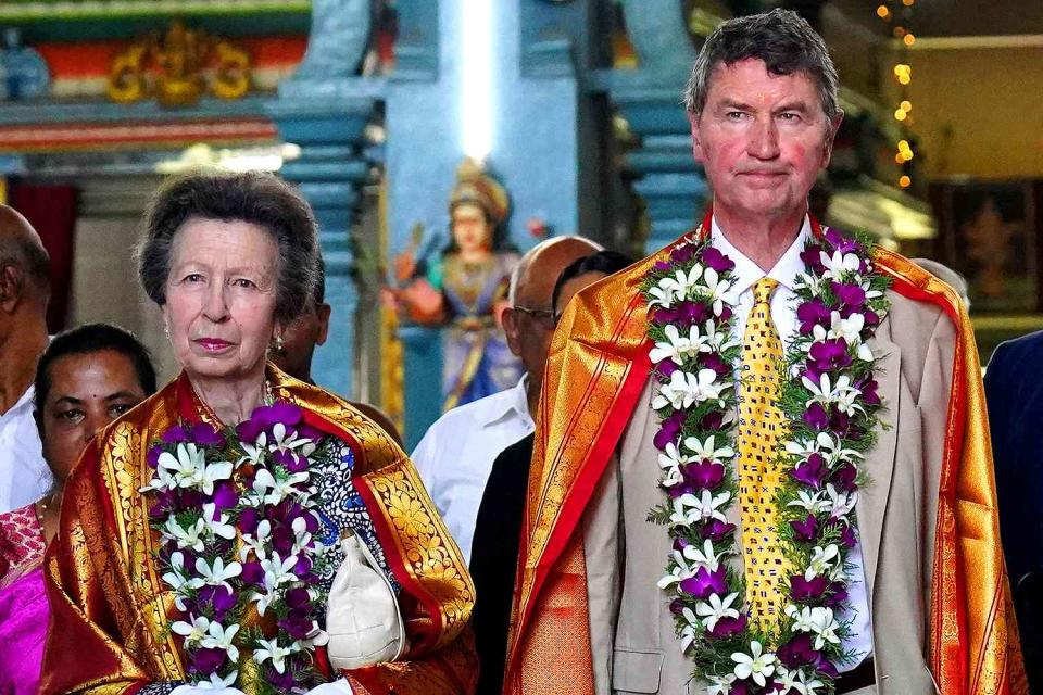 <p>Jonathan Brady/PA Images via Getty Images</p> Princess Anne and Vice Admiral Sir Timothy Laurence visit Vajira Pillayar Kovil Hindu temple in Colombo, Sri Lanka on Jan. 12.