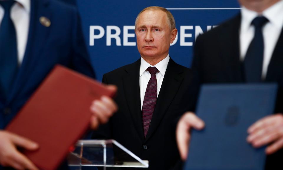 In this Jan. 17, 2019, file photo, Russian President Vladimir Putin attends a signing ceremony after his talks with Serbian President Aleksandar Vucic in Belgrade, Serbia.[DARKO VOJINOVIC/THE ASSOCIATED PRESS]