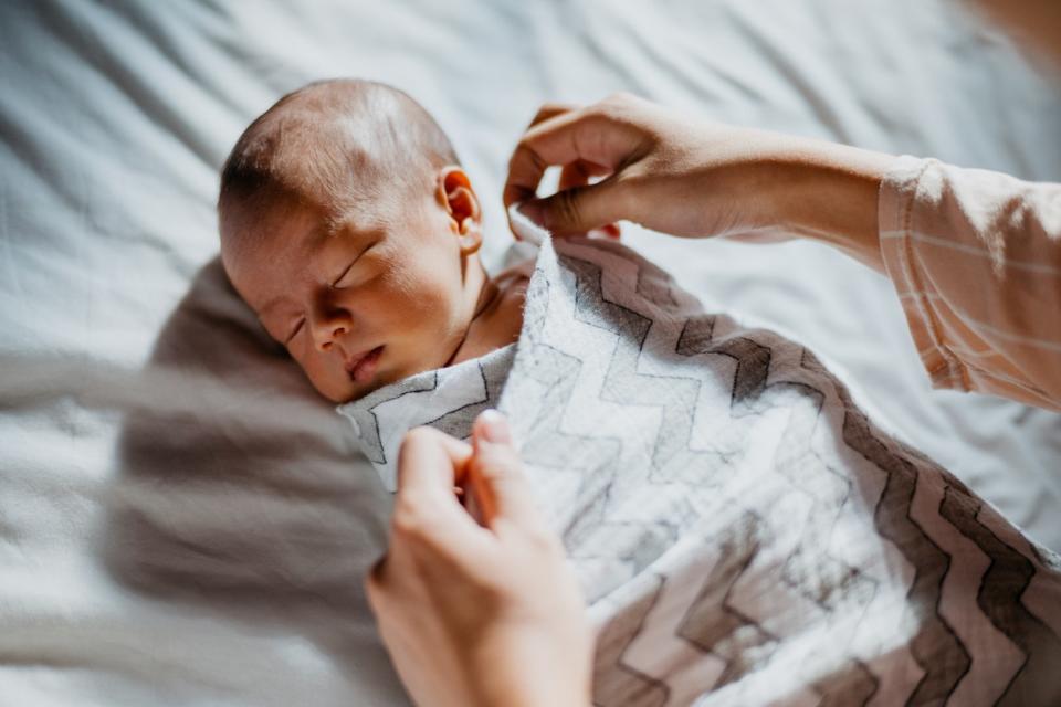 Swaddled baby sleeping